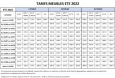 TARIFS MEUBLES ETE 2022